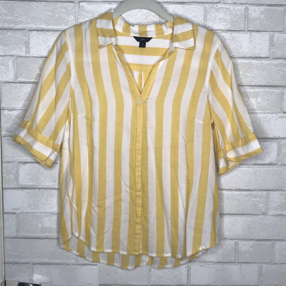 J CREW NWOT Yellow Stripe Short Sleeve Button Top